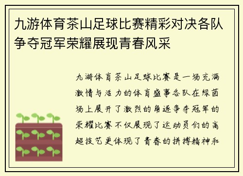 九游体育茶山足球比赛精彩对决各队争夺冠军荣耀展现青春风采